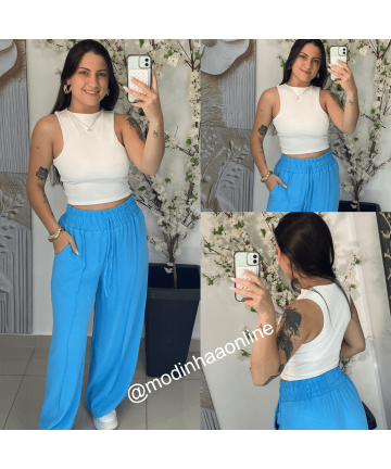 Calça Pantalona Leticia Azul